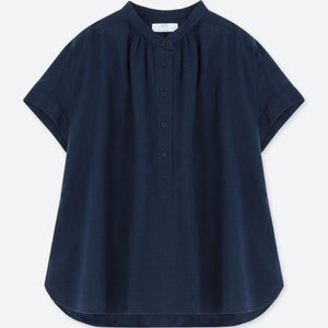 Uniqlo Womens Linen Blended Short-Sleeve Blouse